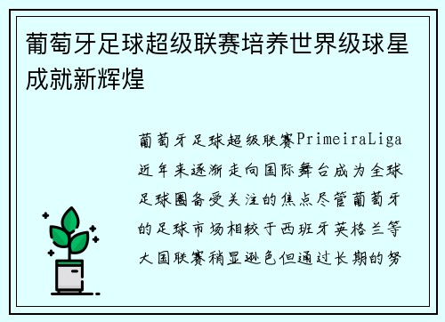 葡萄牙足球超级联赛培养世界级球星成就新辉煌